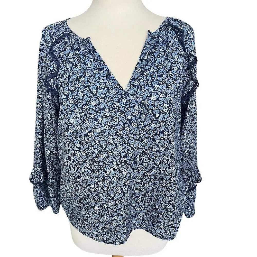 J. Crew Printed Ruffle Peasant Top Boho Lightweight Relaxed Preppy Cottage XS